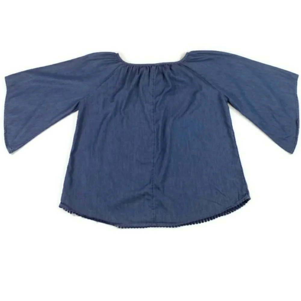 Justice Girls Chambray Lace Up Bell Sleeve Peasant Top Blue Size 18-20